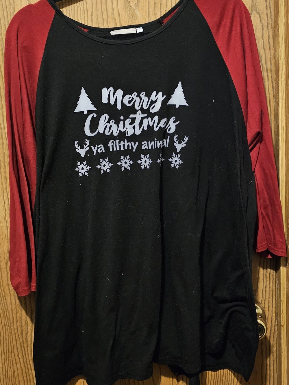 Merry Christmas Ya Filthy Animal Raglan Long Sleeve Tee - Black/Red